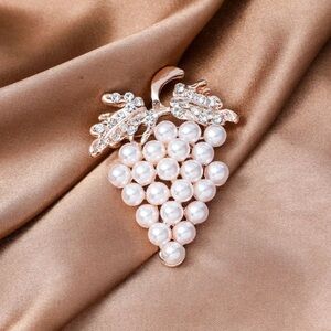 PEARL BROOCH Elegant Pearls + Crystal Grape Pin Bridal Cocktail Evening